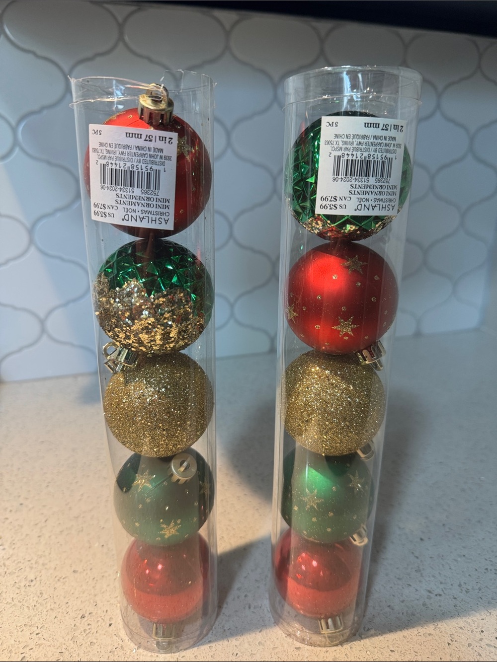 Ashland Red, Green & Gold Holiday Ornament Tubes